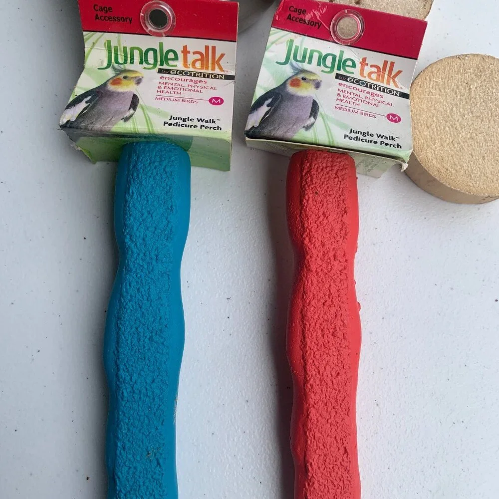 BIRD SUPPLIES - 5pc lot PARROT MACCAW, cage accessories, bowl, 2 pedicure perch